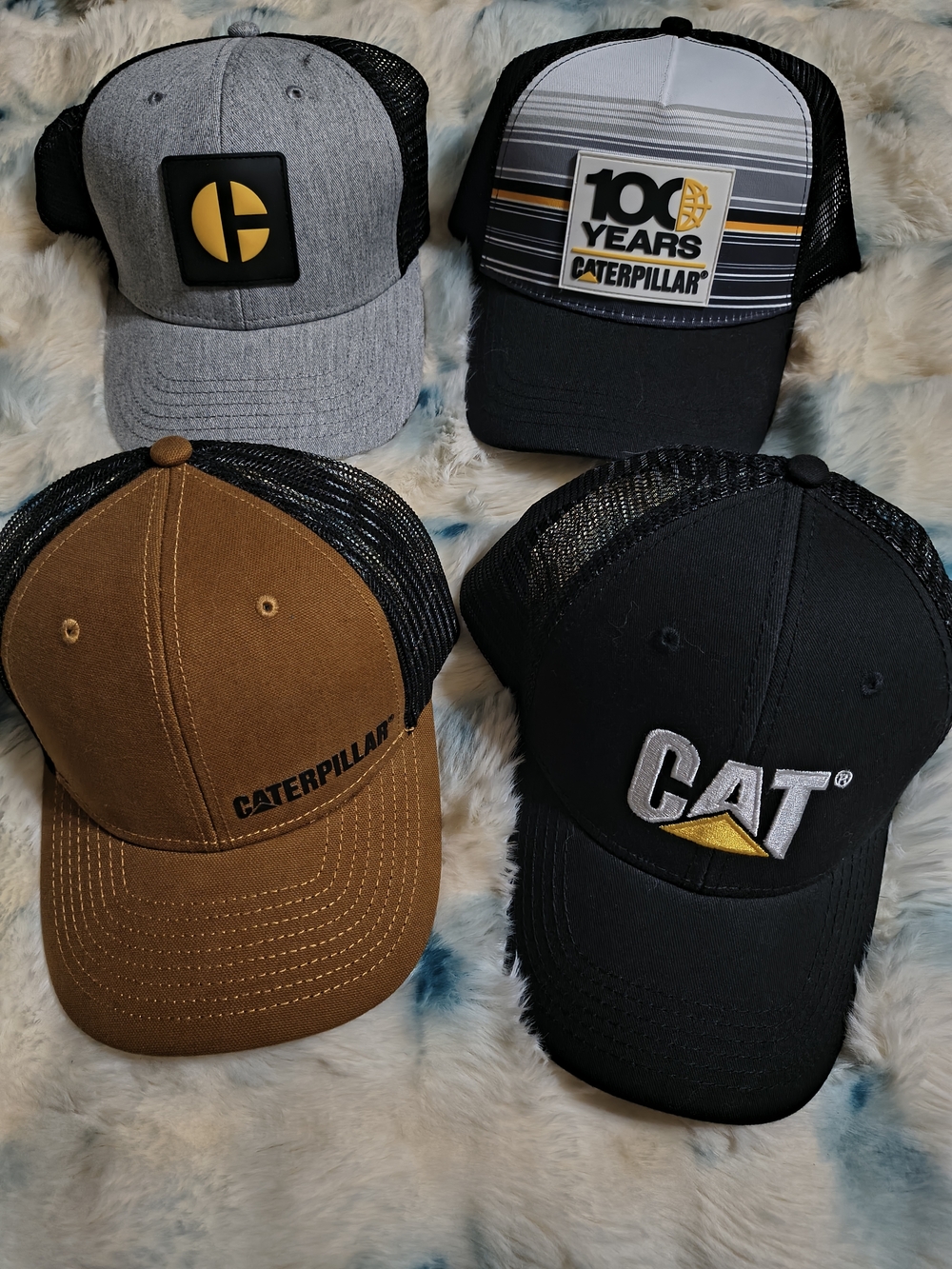 Caterpillar Trucker Hat Set in Black, Gray, Brown, Yellow Accents